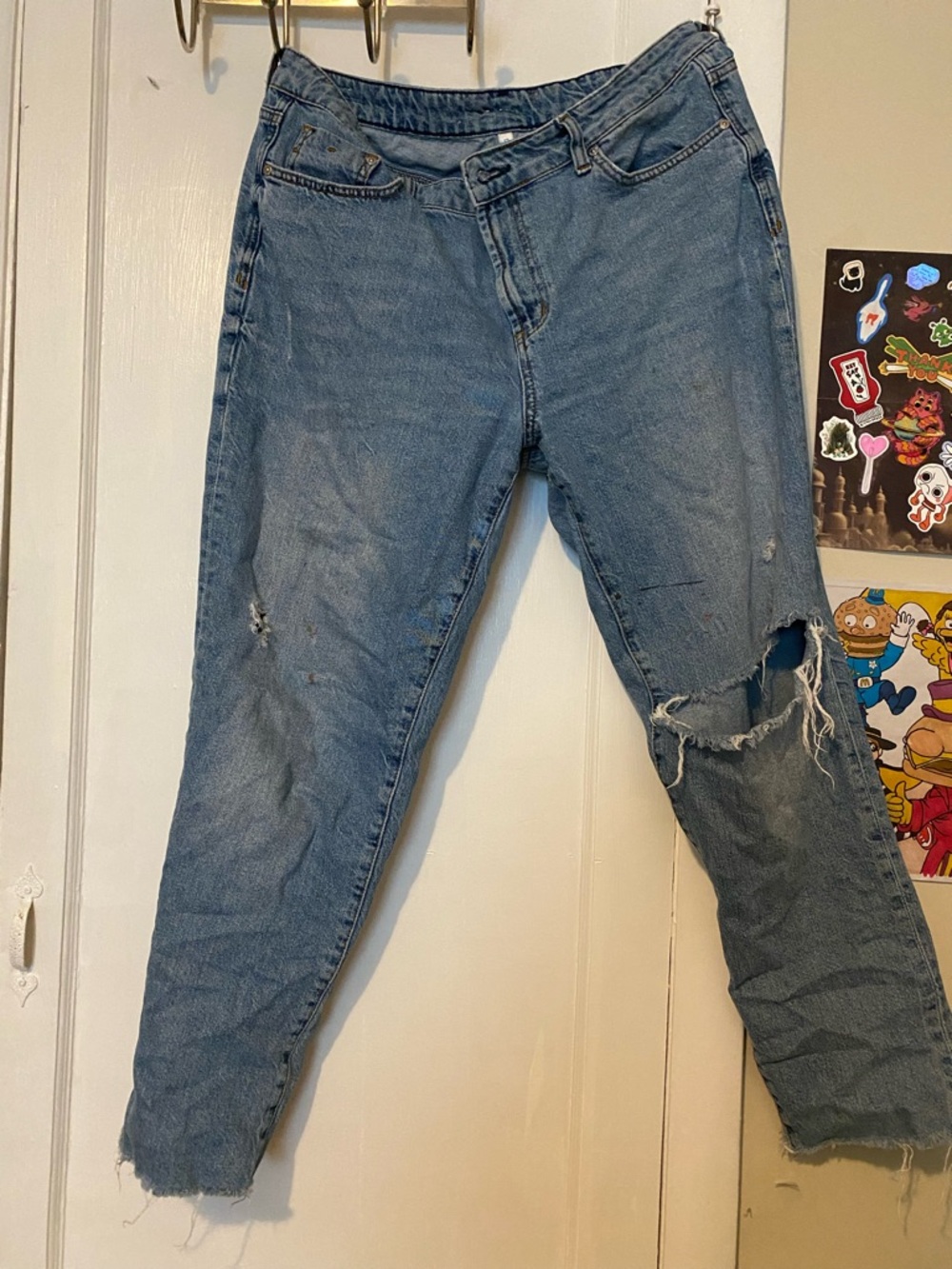 Seven7 Women's Light Blue Distressed Boyfriend Jeans